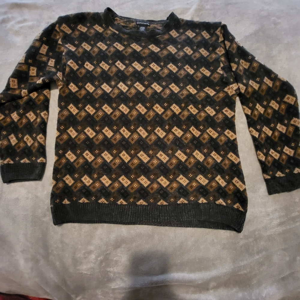 Vintage grandpa sweater Knightsbridge Lg brown cream black
